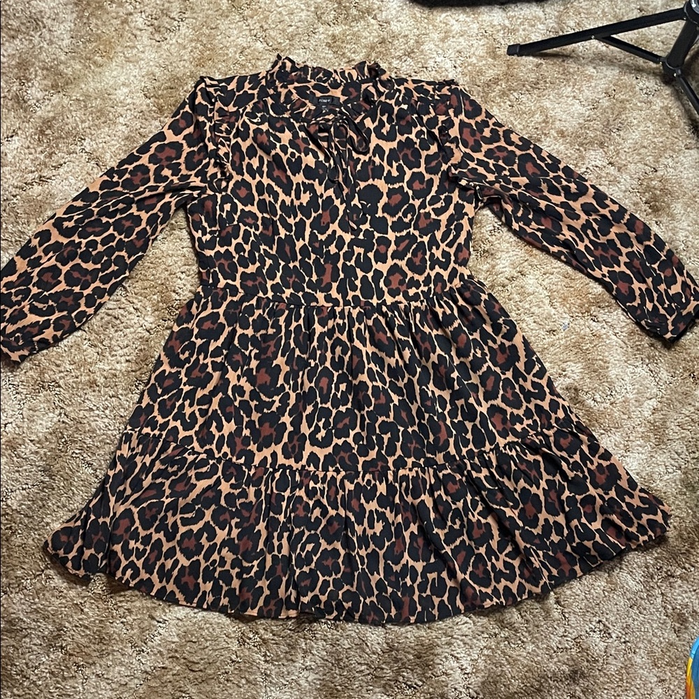 J Crew Tie-Neck Tiered Dress in Leopard Crinkle Chiffon Brown Black Small P